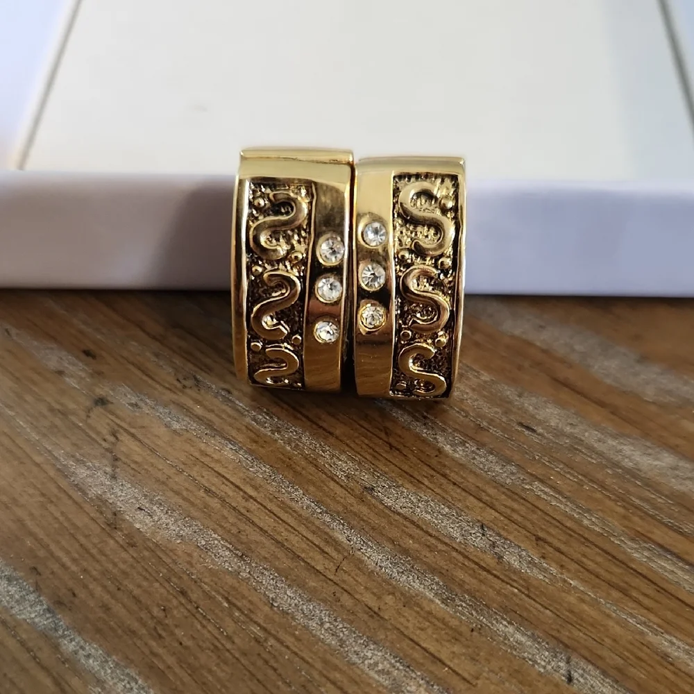 Vintage Scroll and Rhinestone Magnetic Huggie Clip-on Earrings